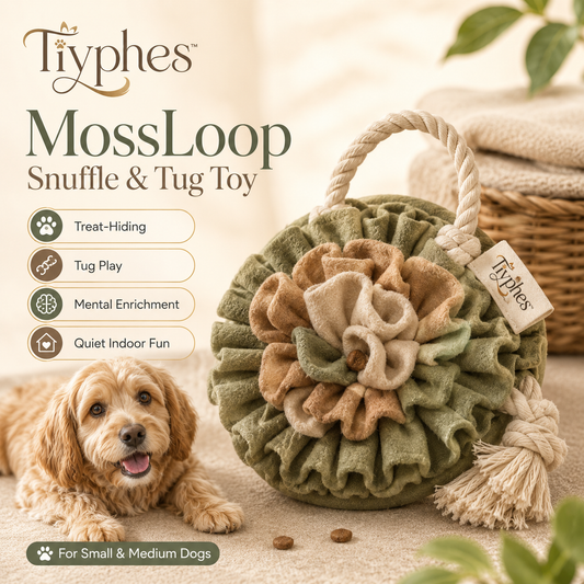 Tiyphes™ MossLoop Interactive Snuffle & Tug Toy, Treat-Hiding Foraging Puzzle for Small and Medium Dogs