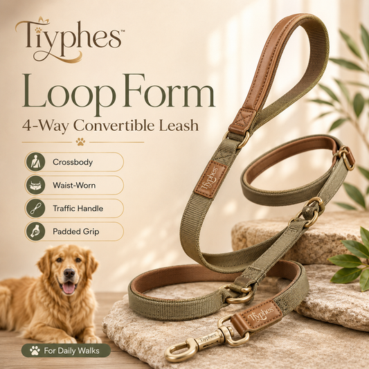 Tiyphes™ LoopForm 4-Way Convertible Dog Leash, Hands-Free Crossbody, Waist & Traffic Control Lead